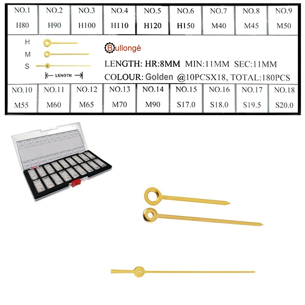 180 Zeiger für Armbanduhren im Baton-Style golden