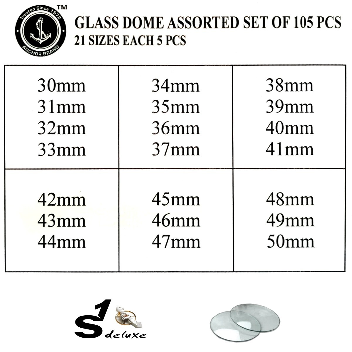 JUMELA Doppelt Gewölbtes Mineral-Uhrenglas 38–45 Mm, 1,2 Mm Randstärke – Runder Kristall Für Uhrenreparatur, 1 Stück