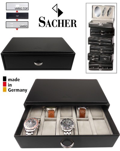 Stapelbare Uhrenbox mit Schublade SACHER VARIO - erweiterbare  Uhrenschatulle in Deutschland hergestellt