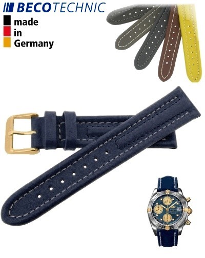 Lederarmband Arizona Kalb 24mm blau / gold