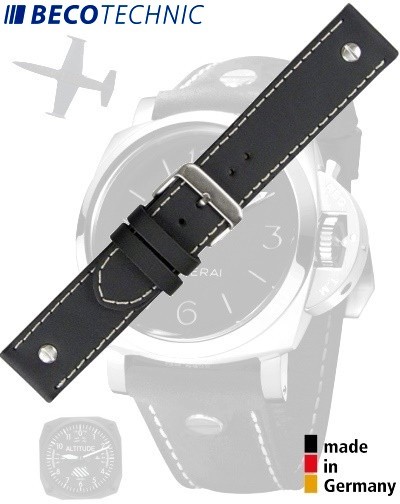 Lederarmband Beco Technic Chrono-Pilot schwarz 18mm