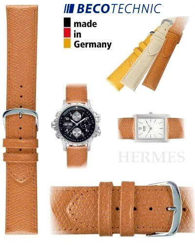 Beco Technic HERMES Uhren-Lederarmband honig stahl 18