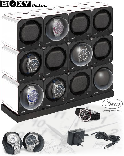 F r 12 Uhren Beco Boxy Fancy Uhrenbeweger wei mit Grundplatte