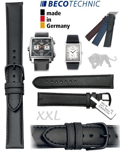 Uhrenarmband Leder ALL BLACK NAPPA 18mm XXL