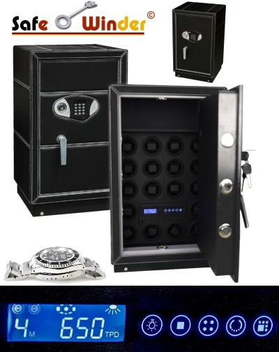 Safewinder® 18 DELUXE BLACK Uhrenbeweger & Safe