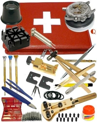 GroBes Uhrenwerkzeug Set SWISS GUARD mit PU Leder Etui fur Hobby Uhrmacher und Einsteiger in die Uhrenreparatur
